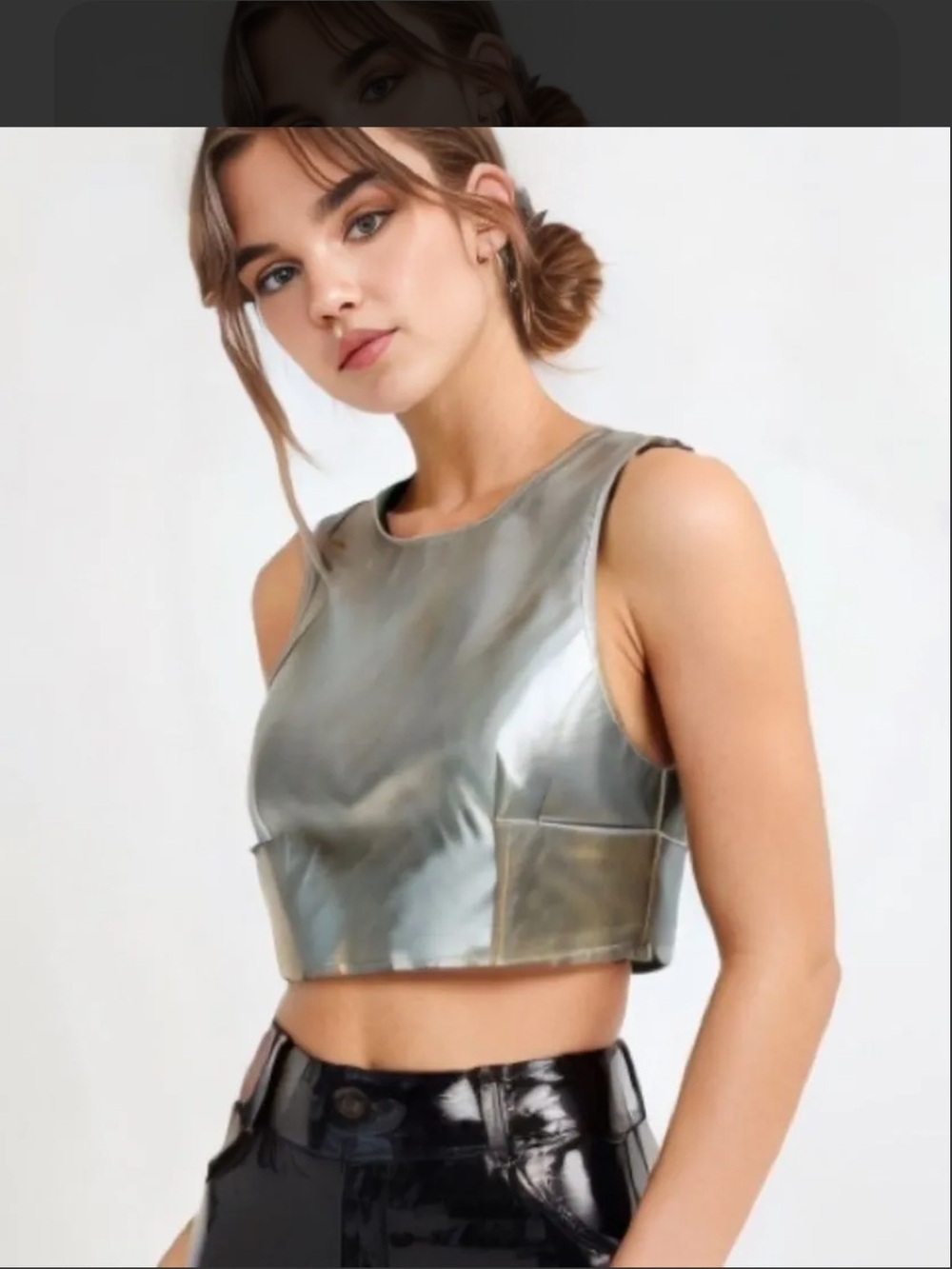 Metallic Silver Crop Top Sleeveless Tank